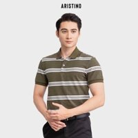 Áo polo ngắn tay ARISTINO màu xanh rêu phối họa tiết kẻ độc đáo, ấn tượng- APS003S3