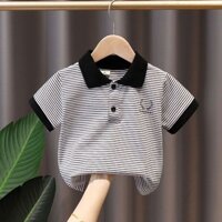 Áo polo ngắn tay cho trẻ em, áo thun cổ bẻ, phong cách sọc cho bé trai