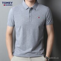 Áo polo ngắn tay nam mùa hè mới Tommy Hickelly cho bố trung niên, áo thun mỏng rộng, cổ gập