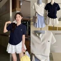Áo polo nữ có cổ bigsize LOKOSA áo thun nữ ôm trơn nơ trắng đen xanh AO030