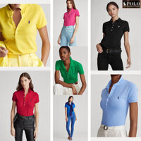 Áo POLO nữ màu trơn 5 nút Ralph Lauren, áo POLO ngắn tay thêu ngựa, áo polo ngắn tay cổ ngắn bằng vải cotton lưới