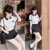 Áo Polo Nữ phối viền đen cổ polo thêu logo ngực siêu đẹp năng độngh