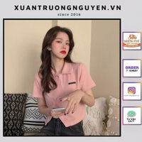 Áo polo nữ phong cách crotop cúc chéo unisex 2TOYOUNG  Áo thun có cổ ngắn tay phong cách Hồng Kông thời thượng