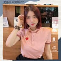 Áo polo nữ POLO_LAND Trắng cổ phối 2 vạch thêu trái tim cực xinh chất liệu cá sấu COOLMAX thoáng khí mã ROS08