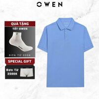 Áo Polo Owen APV253638 màu xanh trơn trẻ trung,chất liệu cotton mềm mát, thấm hút tốt
