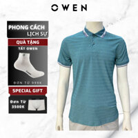 Áo polo Owen màu xanh họa tiết,AP231201 chất liệu cototn mềm mát,thấm hút mồ hôi