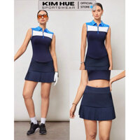 Áo polo sát nách đuôi tôm + Chân váy xếp ly chữ A xanh navy(hàng auth)
