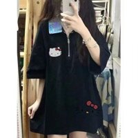 Áo polo Tay Ngắn Có Khóa Kéo In Hình Hello Kitty Thời Trang Mùa Hè Xinh Xắn Cho Nữ