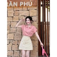 Áo polo tay ngắn và váy A-line kaki nữ xinh xắn