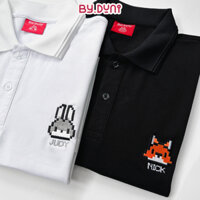 Áo POLO THÊU cặp đôi BY.DUNI nam nữ form fit vải cá sấu cotton unisex, áo cặp bạn thân THỎ VÀ CÁO