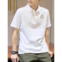 Áo polo thêu mùa hè cho nam, áo thun ngắn tay bằng lụa lạnh, áo nam thời trang rộng rãi, cổ bẻ, áo nam