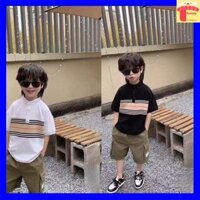 Áo Polo trẻ em 4-9 tuổi cộc tay họa tiết phối kẻ, Áo phông bé trai vải cotton khỏe khoắn thời trang