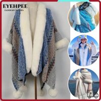 Áo Poncho Mông Cổ, Mùa Đông Ấm Áp Phong Cách Dân Tộc Cardigan Tua Rua Khăn Choàng, Len Nhân Tạo Sọc Mềm Dệt Kim Mũi Nữ Thời Trang