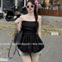 Áo Quây Cúp Ngực Bồng Sang Chảnh, Áo Cúp Ngực Kiểu Bánh Bèo Kẻ Caro, Trơn Q66