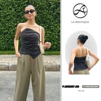 Áo quây kiểu cúp ngực La Boutique nhún eo ôm body kẻ sọc, trẻ trung