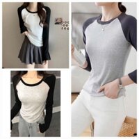 Áo raglan dáng babytee dài tay nữ -kiểu dấng suống ôm body bánh bèo tiểu thư