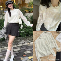 Áo ren 2 lớp họa tiết hoa nổi cổ viền bèo tay bo hanhiwithlove, Lipeo.store