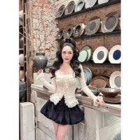 áo ren 2 màu đen trắng + chân váy bí