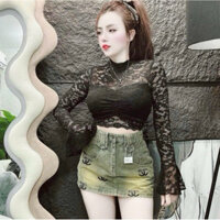 áo ren cổ cao tay loe có khoá kéo