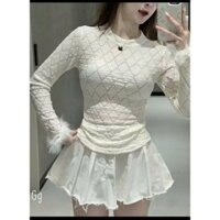 ÁO REN CỔ LỌ TAY DÀI PHỐI LÔNG 2 MÀU CHUẨN HÌNH
