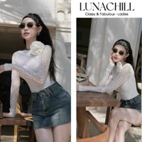 Áo Ren Cổ Thuyền Tay Dài Sexy Đính Kết Hoa Cài 3D Chất Ren Thun- Nữ - LN25