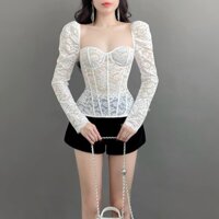 Áo ren dài tay có mút ngực