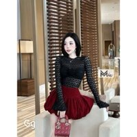 Áo ren dài tay ống loe đính hoa ngực phối đồ sang chảnh