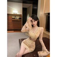 Áo ren Hàn Quốc tay hở cổ chữ V thắt lưng váy hông gợi cảm