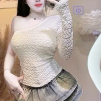 Áo Ren Hoa Nổi Hạt Gạo DÁng Ôm BODY Thiết Kế Lêch Vai