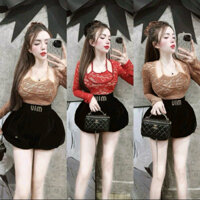 áo ren hoa tay dài cổ cột yếm