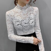 Áo Ren Hoa Tay Dài Cổ Lọ Thanh Lịch Dành Cho Nữ