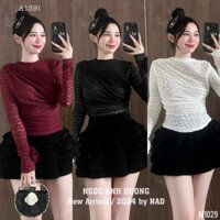 Áo Ren Lưới Cổ Cao Tay Hoa, Áo Len Ren Tiểu Thư Sang Chảnh