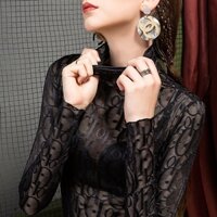 Áo Ren Lưới Cổ Cao Xuyên Thấu Gợi Cảm Hợp Thời Trang Phong Cách Mới Cho Nữ