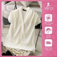Áo ren lưới cổ V màu kem cộc tay dáng suông phong cách trẻ trung MIIUCI STORE mã SM00072