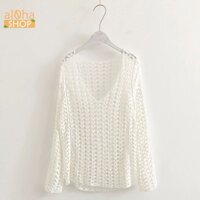 Áo ren lưới đi biển, đi chơi cổ tim mặc ngoài áo dây, váy, đồ bơi Freesize form dưới 60kg - al0ha Shop