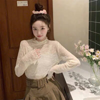 Áo ren mỏng cổ lọ 3 phân hoa nhí nổi siêu xinh
