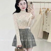 Áo ren mỏng nữ mặc trong tay dài dáng ôm cổ cao viền hoa phối áo gile, vest, váy,KÈM QUÂY mix đồ cực xinh hàng QCCC