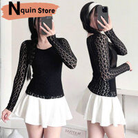 Áo Ren nữ dài tay cổ tròn,áo kiểu Nquin_store được thiết kế dáng ôm body tôn dáng phong cách thời trang sang trọng