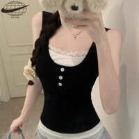 Áo ren nữ màu tương phản Slim Fit Hot Girl Bottoming Áo sơ mi Áo khoác ngoài