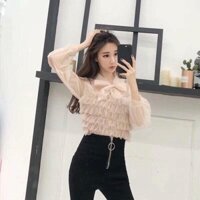 Áo ren tầng phối lưới phong cách tiểu thư