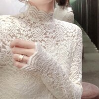 Áo Ren Tay Dài Cổ Cao Xuyên Thấu Phong Cách Hàn Quốc Mới Dễ Phối Đồ Cho Nữ