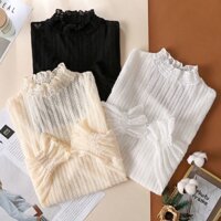 Áo Ren Tay Dài Cổ Lọ Phong Cách Hàn Quốc Thời Trang Cho Nữ