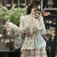 áo ren tay dài,áo nữ kiểu sang chảnh,ren hoa hồng 4 lớp lưới gơn phố hot trend xịn sò tú linh O11