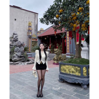 Áo Ren Tay Loe Cổ Lông Màu Trắng Sang Trọng Nữ Tính Diện Đi Tiệc Sự Kiện Đám Cưới .