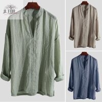 Áo Retro Áo Sơ Mi Baggy Cơ Bản tee Cotton Vải Lanh Mùa Hè Tay Dài