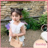 Áo sát nách cho bé 1-6 tuổi vai bèo phối ren vải thô mềm hàng Quảng Châu cao cấp dáng thời trang