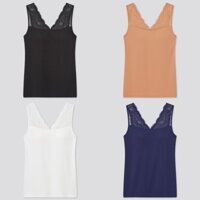 Áo sát nách cổ tim ren dễ thương, trang nhã liền cup ngực bra -feel của UNIQLO