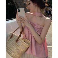 Áo Sát Nách Dáng Rộng Ngắn Màu Hồng Thời Trang Mùa Hè Ngọt Ngào Cho Nữ