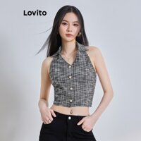 Áo sát nách Lovito 2 trong 1 cài nút trước màu trơn thường ngày cho nữ L64AD033 (Màu đen)