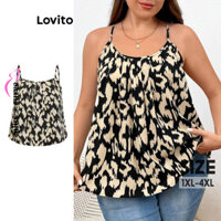 Áo sát nách nữ Lovito lai bèo xếp nếp da beo Boho đường cong size lớn LBL15462